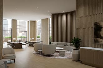 design amazing commercial space, lobby, reception rendering, hotel remodeling