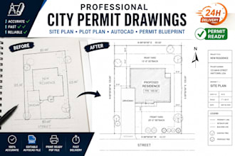 draw city permit drawings, site plan, plot plan and autocad permit blueprint