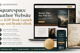 design a squarespace author website with KDP book launch page and reader ebook