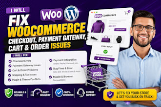 fix woocommerce website checkout, payment gateway and cart issues
