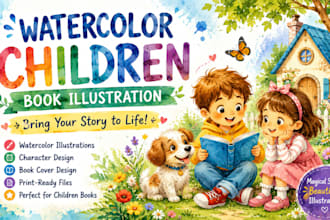 do children story book illustration, kids story book, watercolor illustration