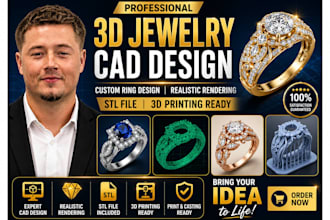 do 3d jewelry cad design realistic rendering custom ring design stl 3d printing