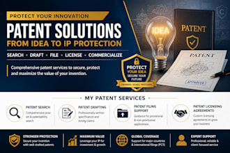 conduct patent search, draft, file, and prepare patent licensing agreements