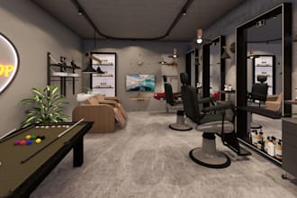 design 3d beauty salon, spa, barbershop, gym interior with 3d rendering