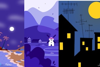 draw custom flat scenery illustration