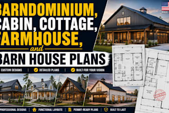 design bardominium, cabin, cottage, farmhouse and pole barn house plans