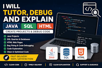 tutor, debug, and explain java, sql, HTML