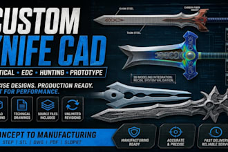 custom knife cad model for tactical, edc, hunting and prototype development