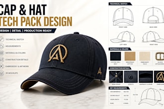 design cap tech pack, hat tech pack, headwear tech pack, 3d mockup, cads