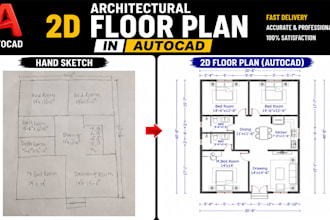 draw, redraw 2d architectural floor plan, blueprint autocad