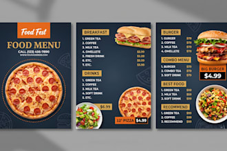 design a modern and professional restaurant menu