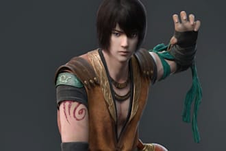 build stylized 3d ninja character with textures for game, 3d weapon, uv mapping