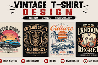 create vintage retro t shirt or custom graphic tee and logo for tshirt and merch