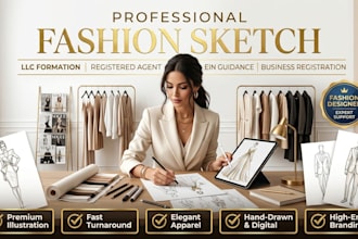 create professional fashion sketch, clothing illustration and apparel design