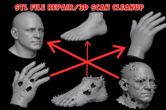 do 3d scan cleanup, fix mesh holes, repair stl file retoplogy, optimize 3d model