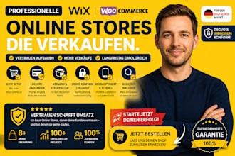 create your wix or woocommerce online store, german online store, website design