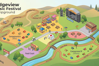 render event map, isometric map, trail map, for vector illustration