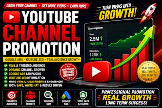 do youtube channel promotion,google ads,channel SEO,real audience,twitch growth