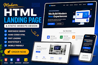 create a hand coded static HTML website design with responsive homepage