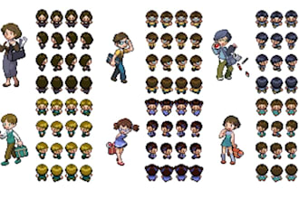 create custom pokemon trainer, fakemon sprite sheet in gen 4 style