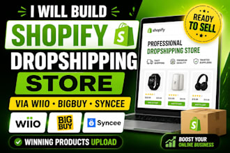 build shopify dropshipping store via  wiio bigbuy syncee winning products upload