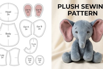 design sewing pattern tech pack for handmade plush toy stuffed animal plushie