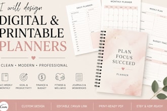 design digital planner, printable planner, journal and canva templates
