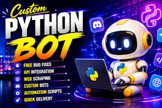 develop python bot, telegram bot, discord bot, web scraper, API