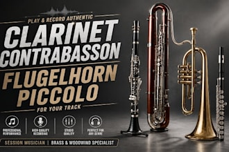 play and record authentic clarinet, contrabasson, flugelhorn, piccolo for you