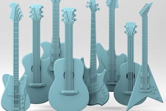 do 3d guitar model for 3d printable guitar, guitar stl file, and 3d print ready