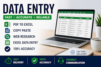 do accurate data entry, copy paste, PDF to excel and web resarch