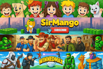draw and design cartoon youtube banner or pfp and logo