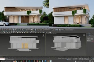 revit 3d model, organic modern villa design, luxury  home render,cgi 3d exterior