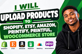 upload products on shopify, etsy, amazon, woocommerce, printify and printful