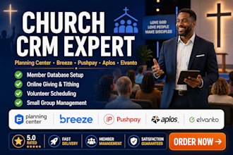 setup planning center aplos CRM pushpay elvanto breeze church management CRM