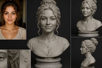 sculpt a realistic 3d head bust portrait from your photo for 3d printing stl