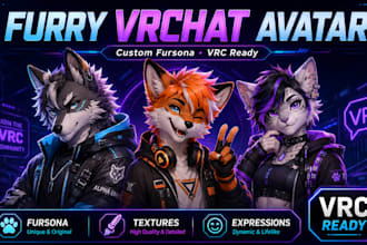 create a custom furry vrchat avatar or fursona 3d model