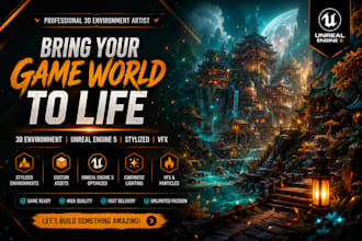 create aaa 3d stylized environment, ue5 game environment, cinematic vfx