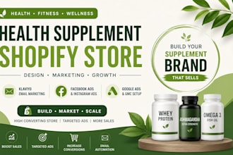 design health supplement shopify store with klaviyo email marketing facebook ads