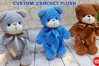 do crochet custom plush stuffed animal, amigurumi birthday gift crochet pattern