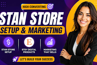 setup stan store, etsy shop digital product listing, stan store marketing sales