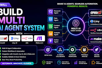 build multi ai agent system with crew ai, liny ai, n8n automation and make com