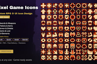 create custom pixel art game icons, rpg UI assets and inventory items
