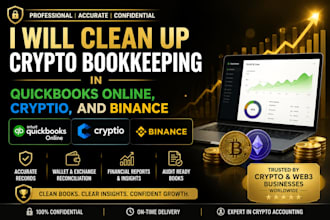 clean up crypto bookkeeping in quickbooks online, cryptio, and binance