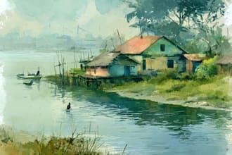 draw a watercolor landscape illustration