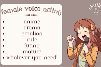 do female voice acting, cute, anime, youthful, energetic