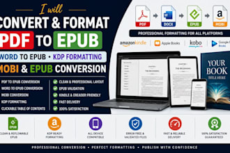 convert pdf to epub, word to epub,kdp formatting  mobi and epub conversion