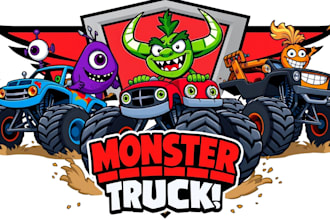 do amazing monster trucks logo with source file in 12 hours