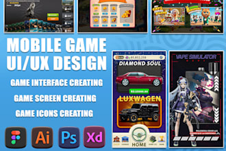 create custom 2d game ui ux design, ui assets for mobile and pc games