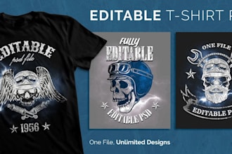 create retro skull helmet motorcycle logo and t shirt design